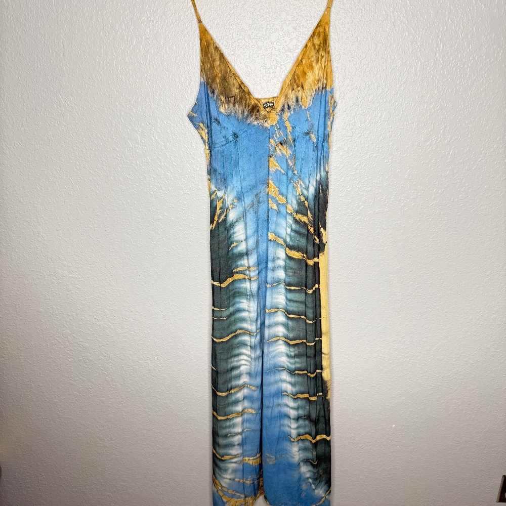 NWT‎ Women Earthbound Trading V Neck Tie-dye  boho Maxi Size Medium -cp